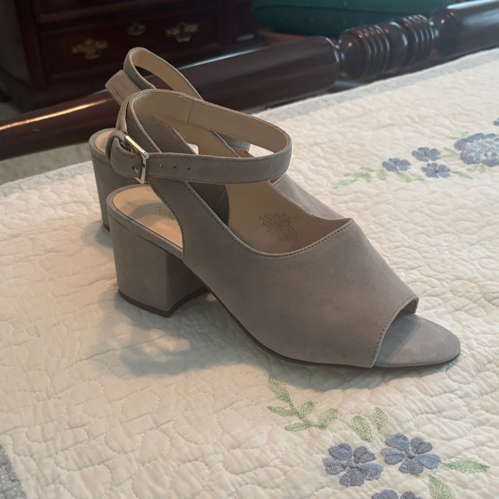 Nine West Light Gray Block Heel Sandals